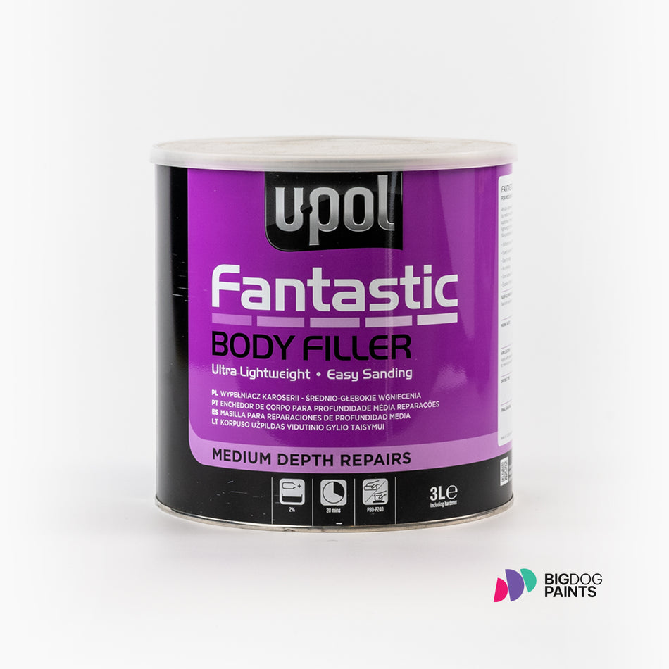 2 x UPOL FANT/3 FANTASTIC POLYESTER CAR BODY FILLER 3LTR WITH BPO HARDENER